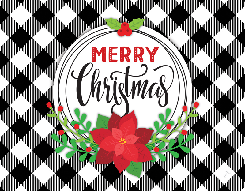 Merry Christmas Poinsettia Black and White Buffalo Plaid Gift Box Sleeve for 2 Piece Sets