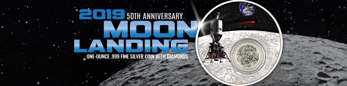 019 50th Anniversary Moon Landing Silver Coins with Diamonds Encapsulated 2019 50th Anniversary Moon Landing Silver Coins with Diamonds Encapsulated