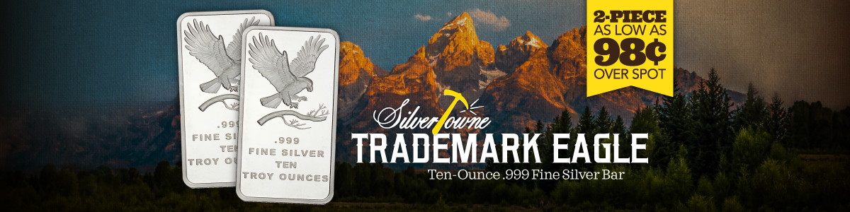 10 Ounce Bald Eagle Design SilverTowne Trademark Silver Bars 10 Ounce Bald Eagle Design SilverTowne Trademark Silver Bars