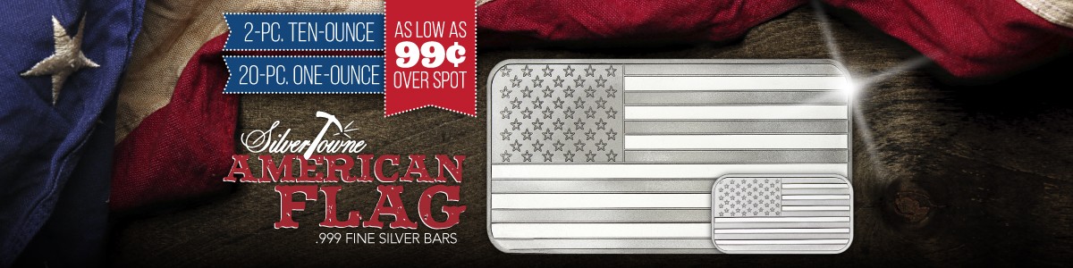 Choice 2pc 10oz Flag Bars OR 20pc 1oz Silver Flag Bars Deal As Low As $0.99 Over Spot Choice 2pc 10oz Flag Bars OR 20pc 1oz Silver Flag Bars Deal As Low As $0.99 Over Spot