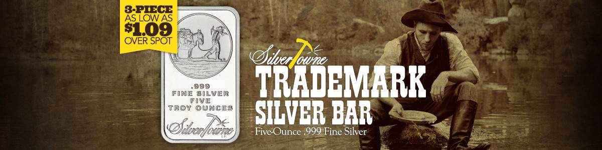 Trusted Brand SilverTowne Trademark 5oz Silver Bars Trusted Brand SilverTowne Trademark 5oz Silver Bars