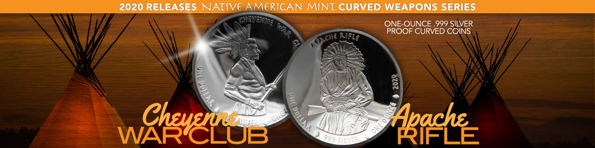 2020 Native American Weapons Series Curved Silver Coins | Cheyenne and Apache Tribes 2020 Native American Weapons Series Curved Silver Coins | Cheyenne and Apache Tribes