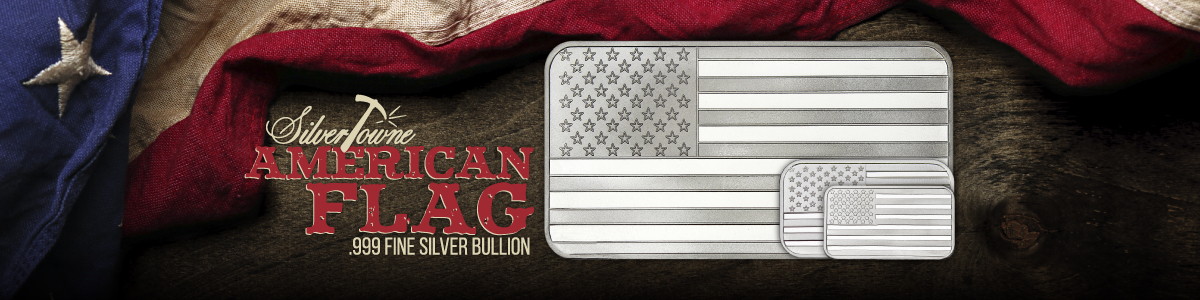 1/2oz, 1oz and 10oz SilverTowne Minted American Flag Bars 1/2oz, 1oz and 10oz SilverTowne Minted American Flag Bars