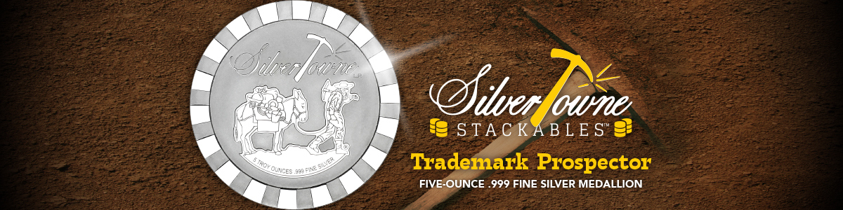 SilverTowne Stackables™ Trademark Prospector 5 Ounce Medallion SilverTowne Stackables™ Trademark Prospector 5 Ounce Medallion