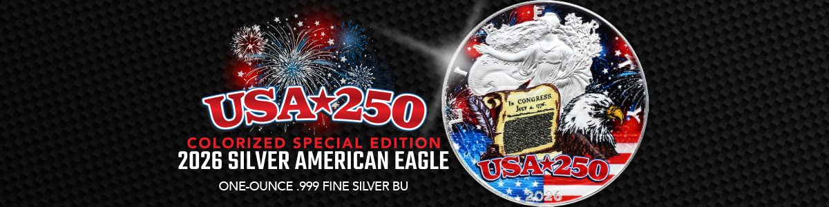 SilverTowne Exclusive: 2026 Colorized Special Edition USA 250 Silver American Eagle BU Coin in Box with COA