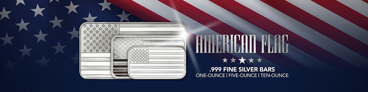 1oz, 5oz and 10oz SilverTowne Minted American Flag Bars