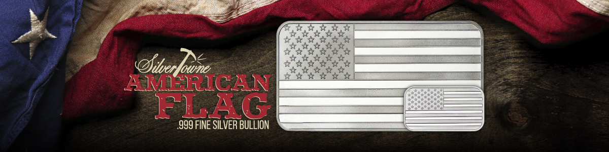 1 oz and 10 oz SilverTowne Minted American Flag Bars 1 oz and 10 oz SilverTowne Minted American Flag Bars