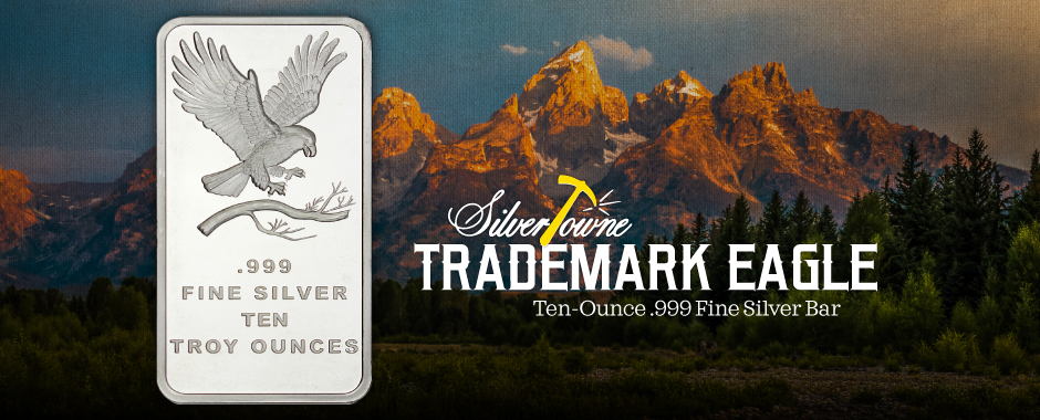 10 Ounce Bald Eagle Design SilverTowne Trademark Silver Bars 10 Ounce Bald Eagle Design SilverTowne Trademark Silver Bars