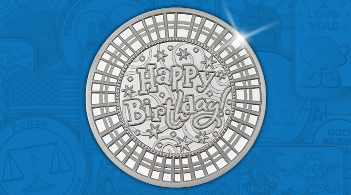 Happy Birthday Silver Medallion Happy Birthday Stripes 1oz .999 Silver Medallion - December Silver of the Month