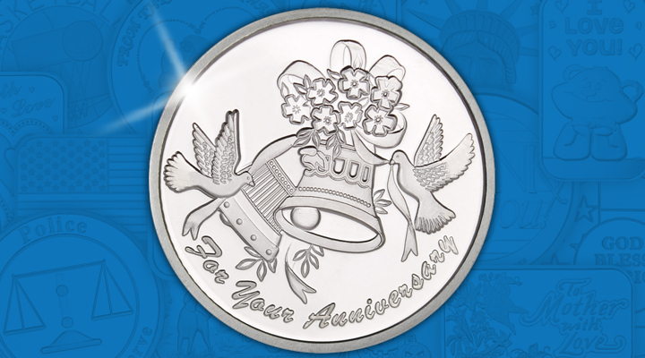 AnniversaryBells Anniversary Bells 1oz .999 Silver Medallion Dated 2019 - April Silver of the Month