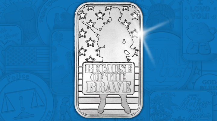 BecauseoftheBrave Because of the Brave - American Soldier 1oz .999 Silver Bar - August Silver of the Month