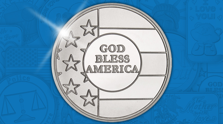 GodBlessAmerica God Bless America 1oz .999 Silver Medallion - February Silver of the Month