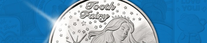 Tooth Fairy 1oz .999 Silver Medallion in Stars Organza Pouch - February Silver of the Month Tooth Fairy 1oz .999 Silver Medallion in Stars Organza Pouch - February Silver of the Month