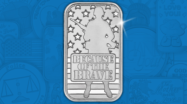 “BecauseoftheBrave Because of the Brave - American Soldier 1oz .999 Fine Silver Bar - July Silver of the Month