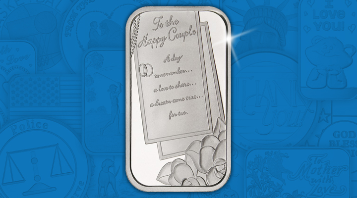 “Wedding Wedding To The Happy Couple 1oz .999 Silver Bar - May Silver of the Month