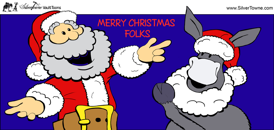 SilverTowne Vault Toons: Merry Christmas from Prospector Pete and Donkey Comic Strip Image