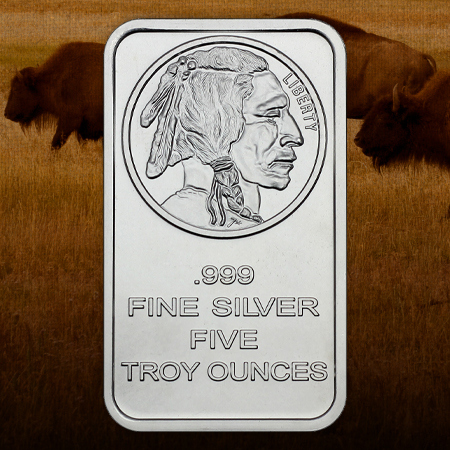 5 Oz Silver Bars Troy Ounce For Silvertowne 5 Ounce Buffalo Replica Silver Bars