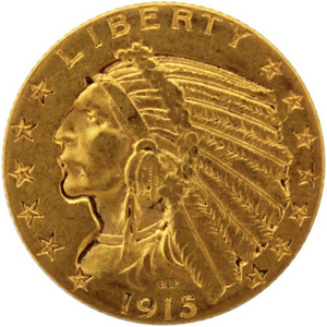 1915 $5 Gold Indian XF/AU Condition 1915 $5 Gold Indian XF/AU Condition