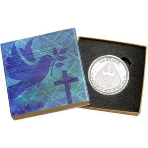Baptism 1oz .999 Silver Medallion Dated 2025 in Gift Box Baptism 1oz .999 Silver Medallion Dated 2025 in Gift Box