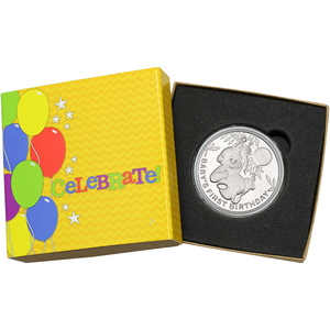 Baby's First Birthday 1oz .999 Silver Medallion Dated 2025 in Gift Box Baby's First Birthday 1oz .999 Silver Medallion Dated 2025 in Gift Box