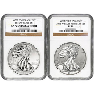 2013 W Silver American Eagle West Point Eagle 2pc Set NGC 70  Brown Label 2013 W Silver American Eagle West Point Eagle 2pc Set NGC 70  Brown Label