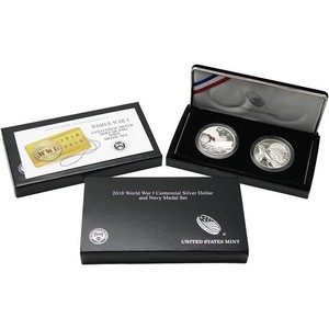 2018 Silver World War I Centennial Coin and Navy Medal Proof Set
