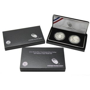 2018 Silver World War I Centennial Coin and Marines Medal Proof Set