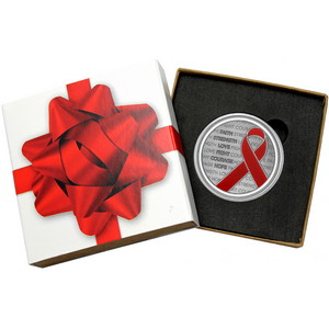 Red Awareness Ribbon 1oz .999 Silver Medallion Enameled in Gift Box Red Awareness Ribbon 1oz .999 Silver Medallion Enameled in Gift Box