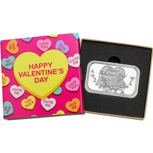 Happy Valentine's Day Roses 1oz .999 Silver Bar Dated 2026 in Gift Box