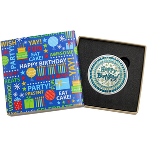 Happy Birthday Stripes 1oz .999 Silver Medallion Blue Enameled Dated 2025 in Gift Box Happy Birthday Stripes 1oz .999 Silver Medallion Blue Enameled Dated 2025 in Gift Box