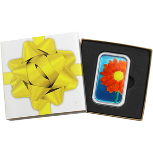 Orange Daisy 1oz .999 Silver Bar Enameled in Gift Box Orange Daisy 1oz .999 Silver Bar Enameled in Gift Box