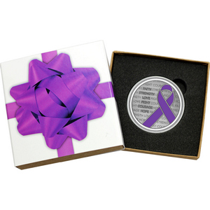 Purple Awareness Ribbon 1oz .999 Silver Medallion Enameled in Gift Box Purple Awareness Ribbon 1oz .999 Silver Medallion Enameled in Gift Box