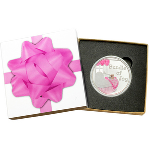 Welcome Baby Bundle of Joy 1oz .999 Silver Medallion Enameled Pink Dated 2025 in Gift Box Welcome Baby Bundle of Joy 1oz .999 Silver Medallion Enameled Pink Dated 2025 in Gift Box