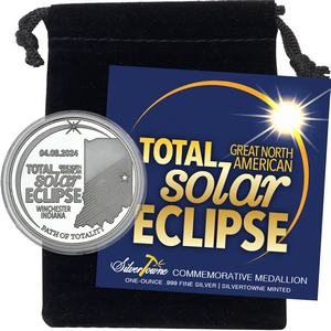 2024 Great North American Total Solar Eclipse 1oz Silver Medallion in Black Pouch 2024 Great North American Total Solar Eclipse 1oz Silver Medallion in Black Pouch