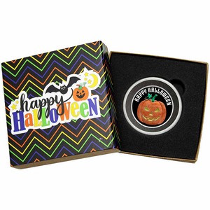 Halloween Trick or Treat Glow-in-the-Dark Half Ounce .999 Silver Medallion Enameled in Gift Box Halloween Trick or Treat Glow-in-the-Dark Half Ounce .999 Silver Medallion Enameled in Gift Box
