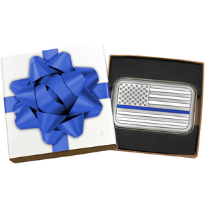 American Flag Blue Line 5oz .999 Silver Bar Enameled in Gift Box American Flag Blue Line 5oz .999 Silver Bar Enameled in Gift Box