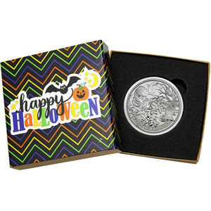 Happy Halloween Graveyard Mummy 1oz .999 Silver Medallion in Gift Box Happy Halloween Graveyard Mummy 1oz .999 Silver Medallion in Gift Box
