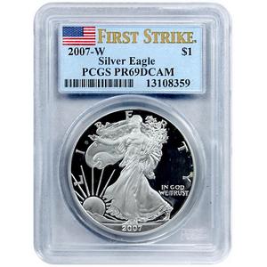 2007 W Silver American Eagle PR69 DCAM FS PCGS Flag Label 2007 W Silver American Eagle PR69 DCAM FS PCGS Flag Label