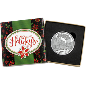 2025 Happy Holidays Moonlit Creek Farm Scene 1oz .999 Silver Medallion in Gift Box 2025 Happy Holidays Moonlit Creek Farm Scene 1oz .999 Silver Medallion in Gift Box