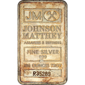 Johnson Matthey 100oz Struck .999 Silver Bar - Secondary Market Johnson Matthey 100oz Struck .999 Silver Bar - Secondary Market