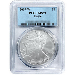 2007 W Silver American Eagle MS69 Burnished PCGS 2007 W Silver American Eagle MS69 Burnished PCGS
