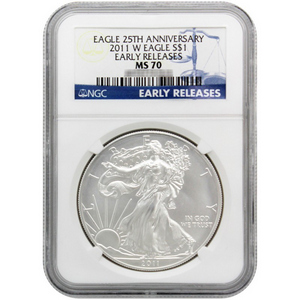 2011 W Silver American Eagle 25th Anniversary MS70 Burnished ER NGC Blue Label 2011 W Silver American Eagle 25th Anniversary MS70 Burnished ER NGC Blue Label