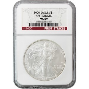 2006 American Silver Eagle MS69 NGC First Strikes Red Label 2006 American Silver Eagle MS69 NGC First Strikes Red Label