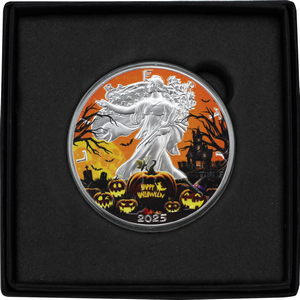 2025 Colorized Special Edition Halloween Silver American Eagle BU Coin in Box with COA