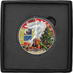 2025 Colorized Special Edition Christmas Silver American Eagle BU Coin in Box with COA