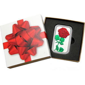 Red Rose 1oz .999 Silver Bar Enameled in Gift Box
