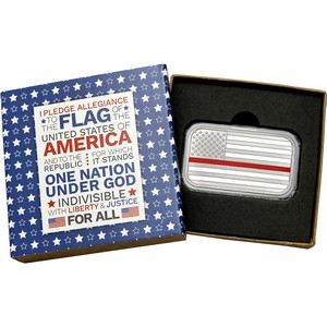 American Flag Red Line 1oz .999 Silver Bar Enameled in Gift Box