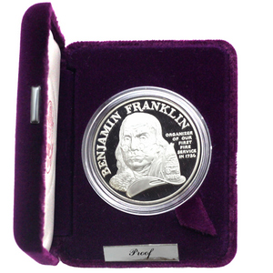 (1992) P Silver Benjamin Franklin Firefighters 1oz Proof Medal in OGP