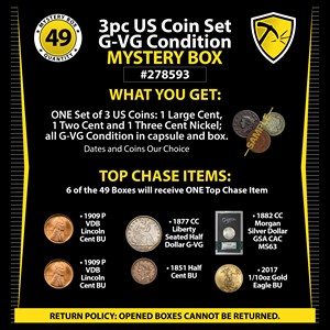 3pc US Coin Set G-VG Condition Mystery Box #278593