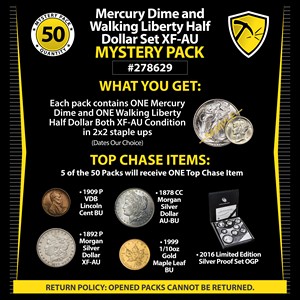 Mercury Dime and Walking Liberty Half Dollar Set XF-AU Mystery Pack #278629